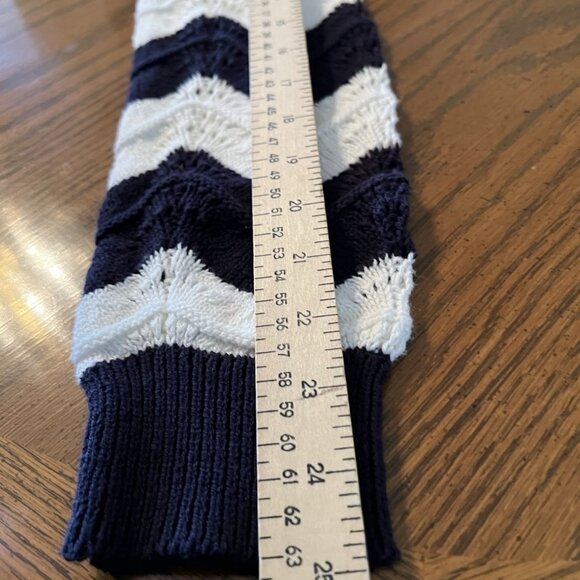 Cozy Crochet Open Long Cardigan Navy And White Women’s Medium Retro Boho - Picture 9 of 10